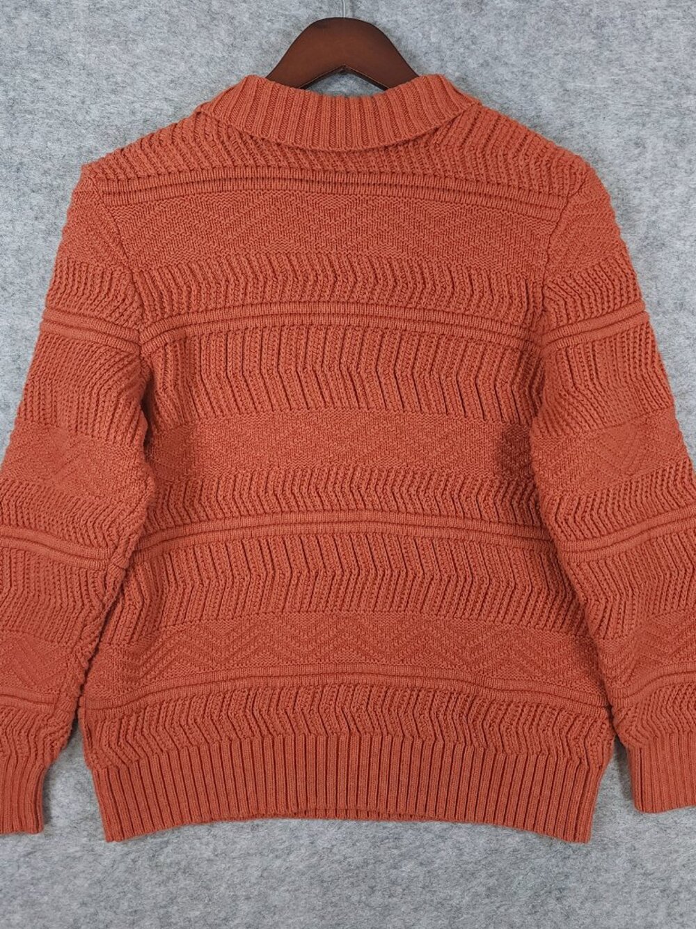 Pendleton XL Chunky Knit Cotton Cashmere Sweater Orange Cabincore Chevron Fall - Picture 5 of 10